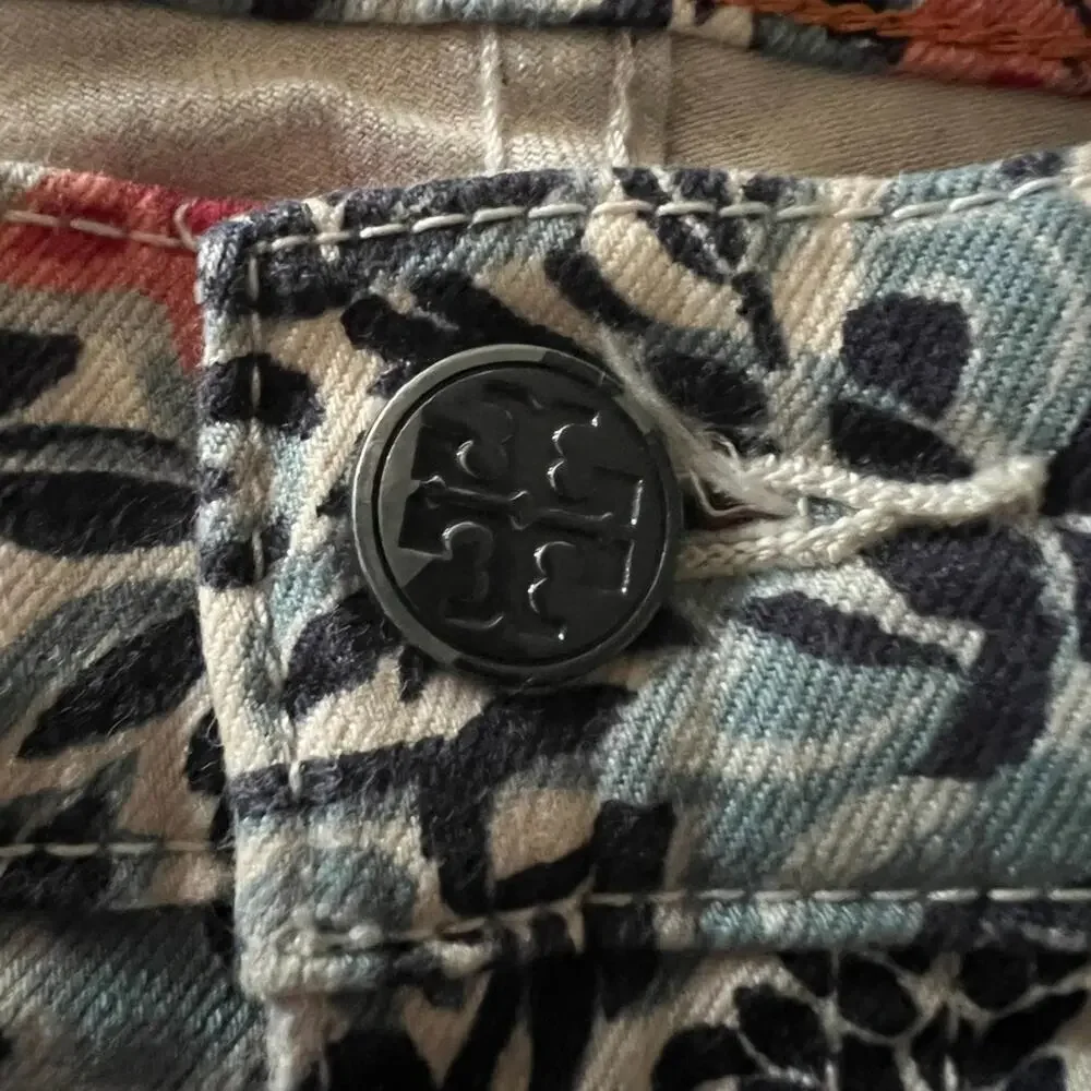 Tory Burch Blue Printed Mid-Rise Skinny Leg Jeans, US24